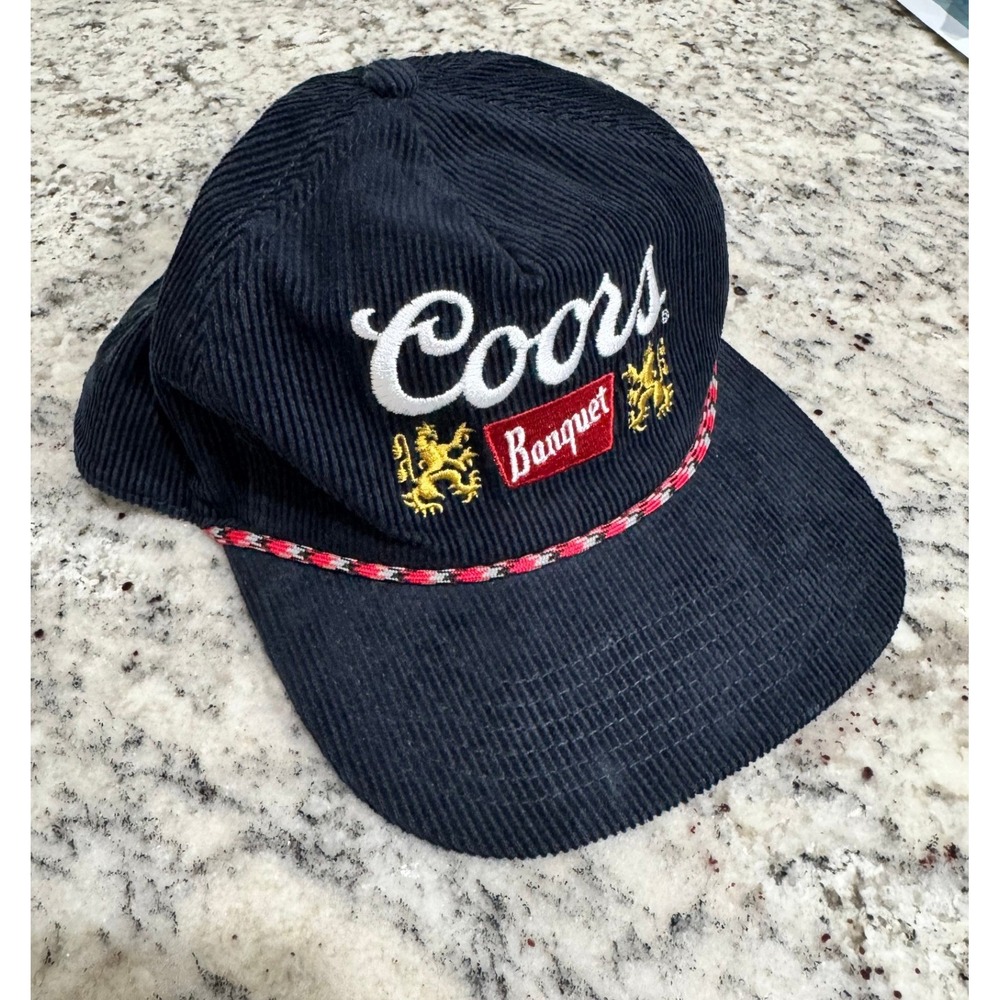 Coors Banquet Navy Blue Corduroy Rope Snapback Hat Vintage Style Beer Cap